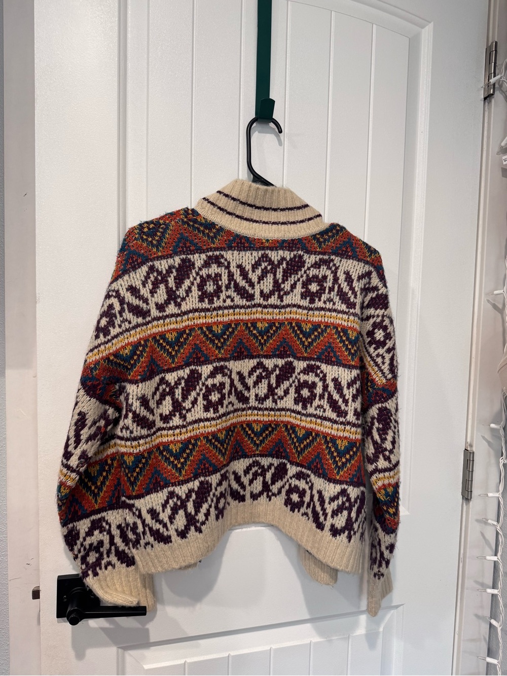 Shawl-Collar Fair Isle Zip Sweater Jacket - Multi/Beige - Picture 2 of 3